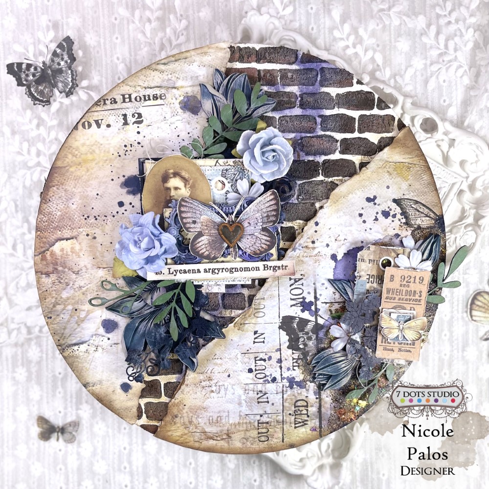 round canvas with butterfly effect paper 7 dots studio